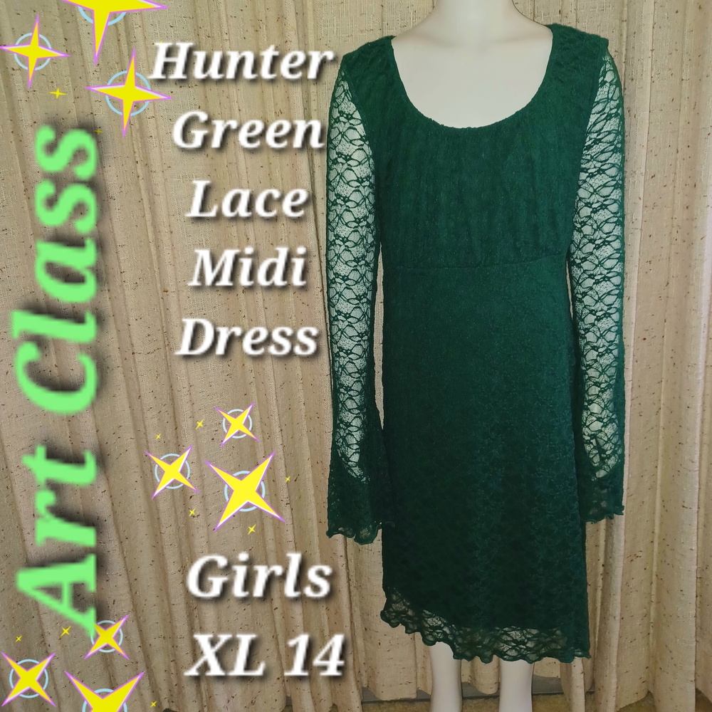 Art Class Forest Green Lace Long Sleeve Dress
